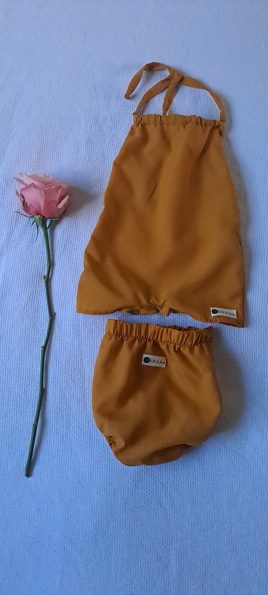 Olli & Rose Baby Ochre Mustard Halter Top & Bloomers Set 0-3 Months