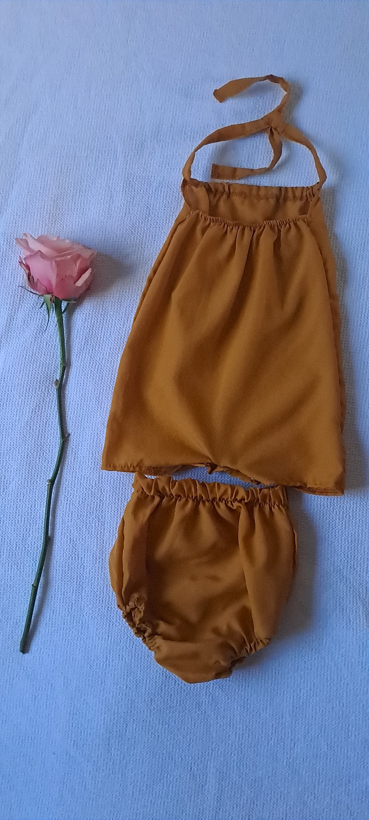 Olli & Rose Baby Ochre Mustard Halter Top & Bloomers Set 0-3 Months