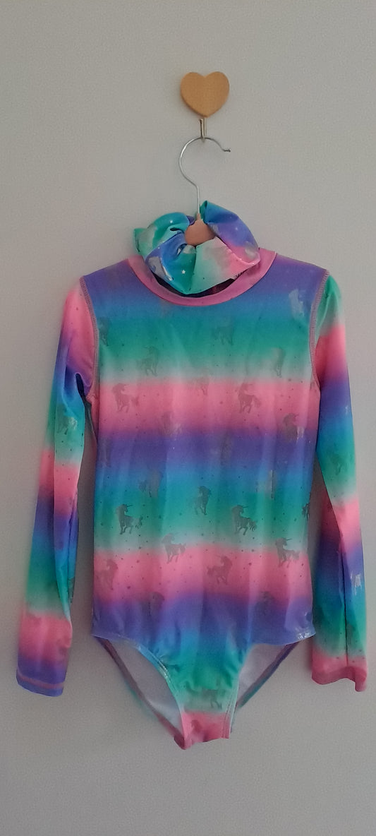 Real Kids Girls' Rainbow Unicorn Long-Sleeve Swim Surfsuit Set 6-7 Years