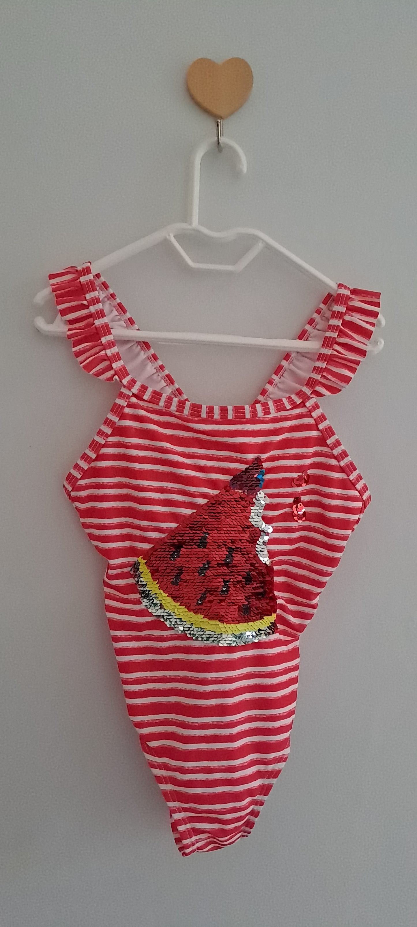 Watermelon Sequin Stripe Ruffle One-Piece Swimsuit 6-12 Months