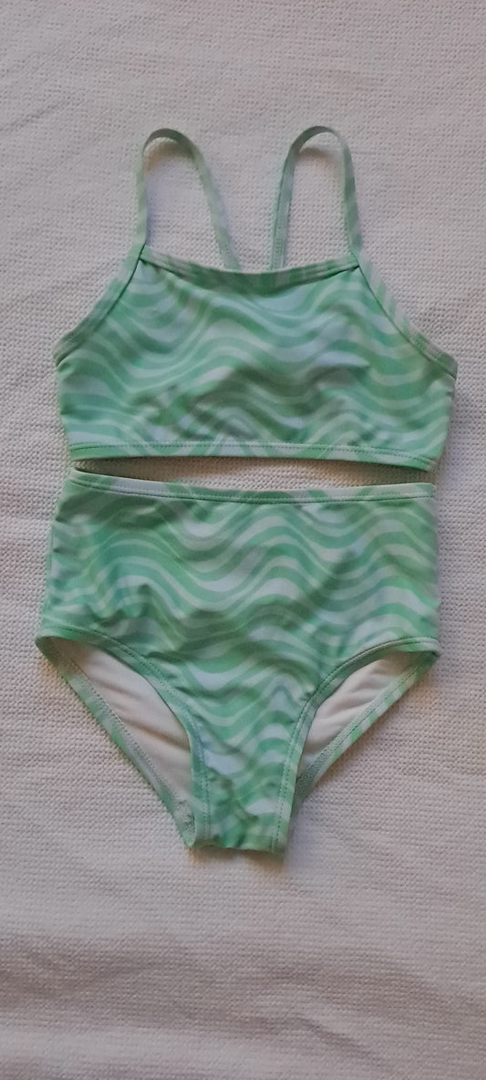 Cotton On Kids Girls' High Waisted Green Swirl Bikini Set 3-4 Years