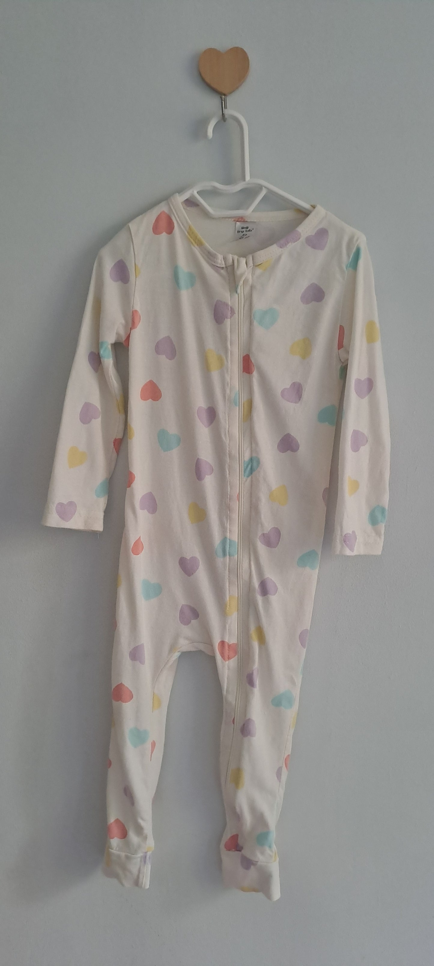 Tiny Tots Cream Pastel Hearts Long-Sleeve Romper Sleepsuit 12-18 Months