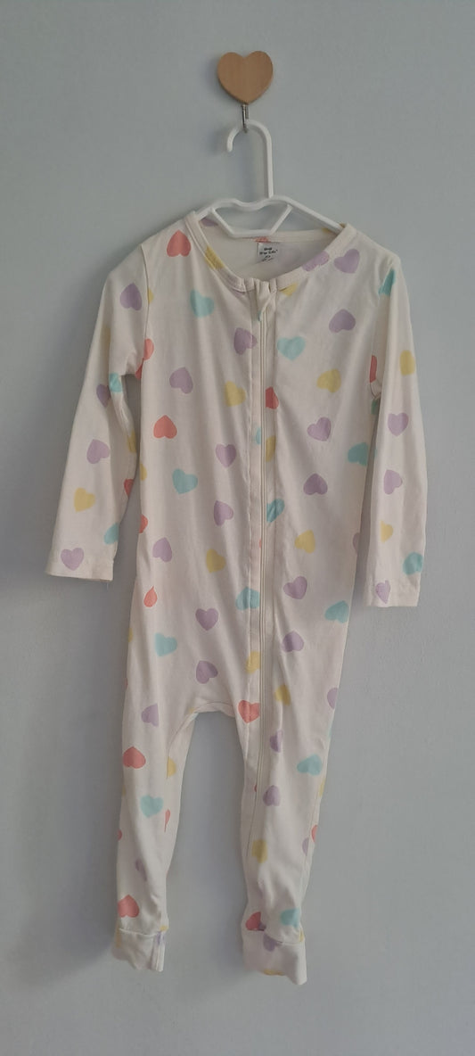Tiny Tots Cream Pastel Hearts Long-Sleeve Romper Sleepsuit 12-18 Months