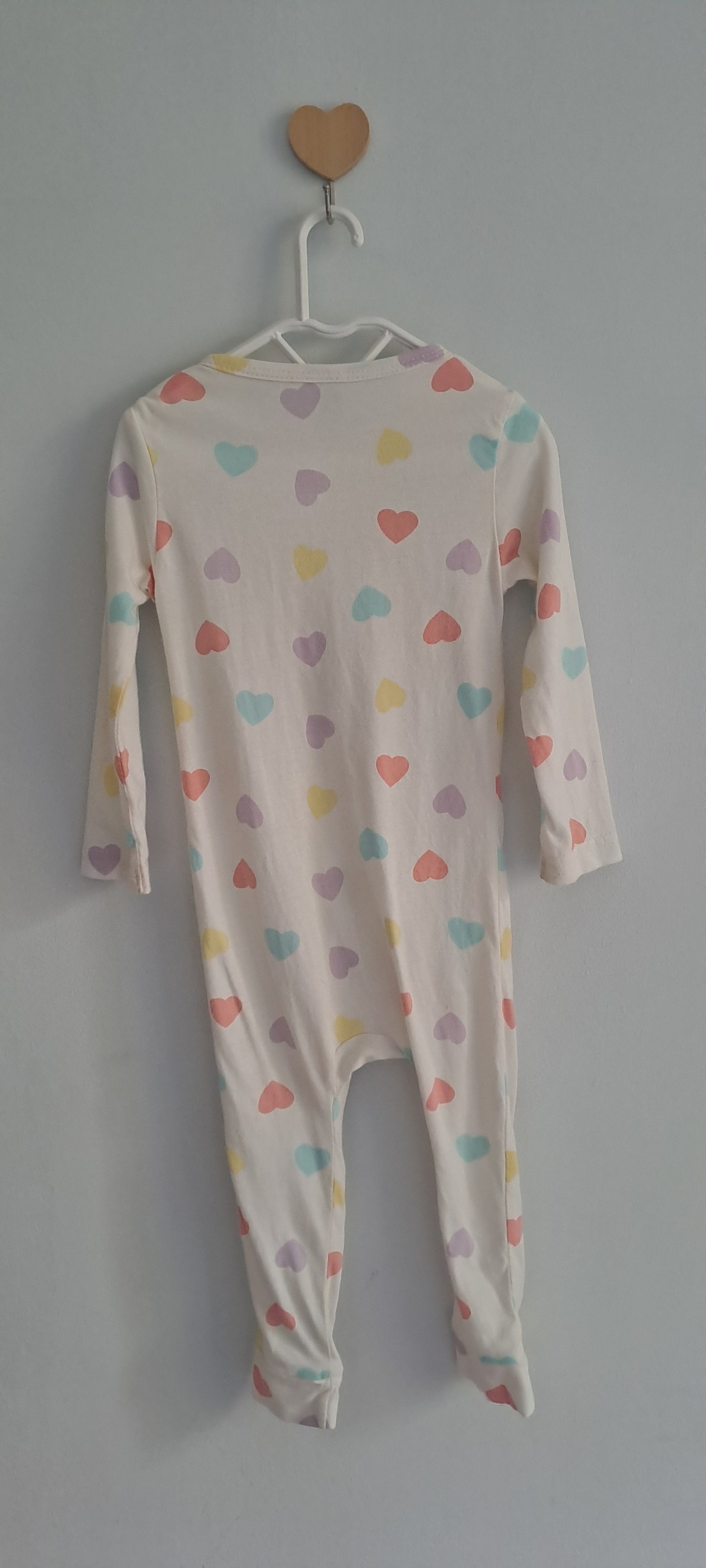 Tiny Tots Cream Pastel Hearts Long-Sleeve Romper Sleepsuit 12-18 Months