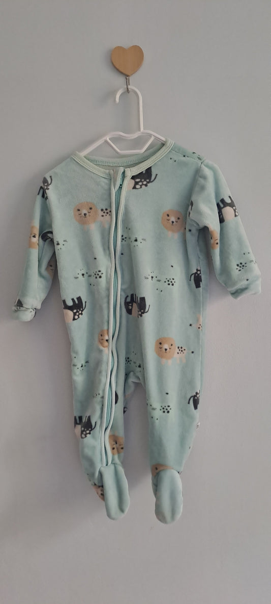 Woolworths Mint Safari Lion & Elephant Fleece Sleepsuit 3-6 Months