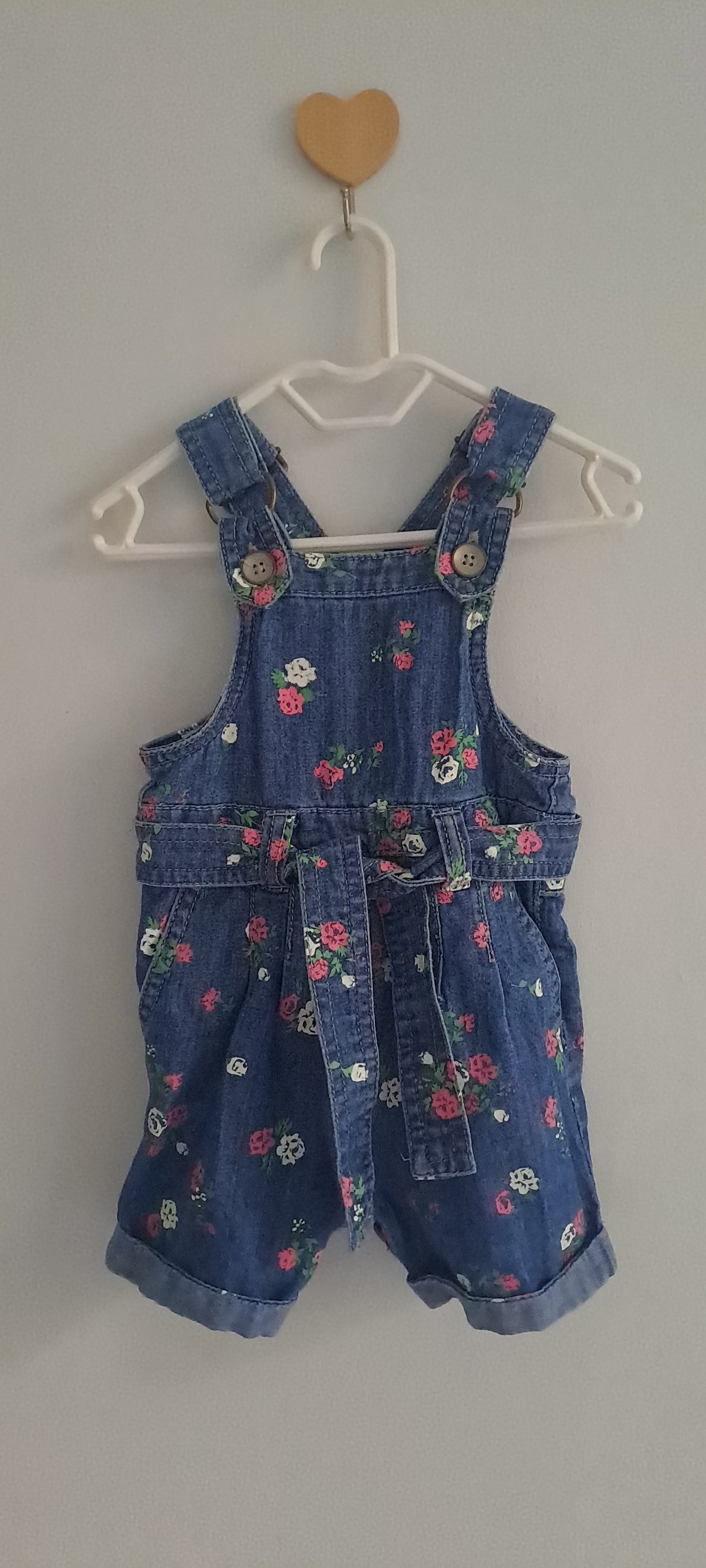 Ackermans Floral Denim Dungaree Shorts Romper 6-9 Months