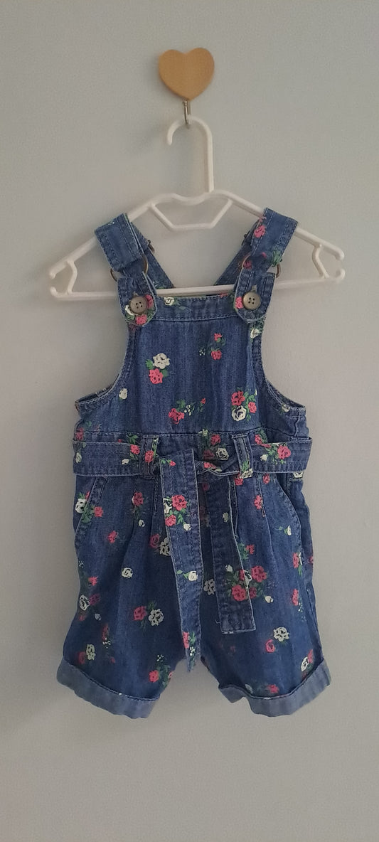 Ackermans Floral Denim Dungaree Shorts Romper 6-9 Months