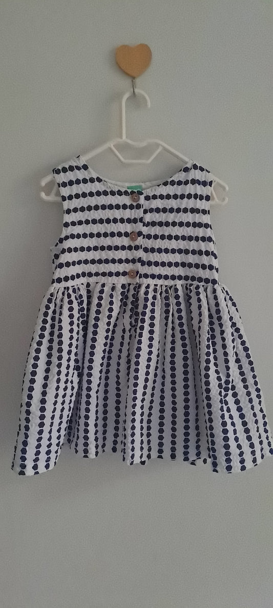 Ackermans Navy & White Geometric Seersucker Dress 6-12 Months