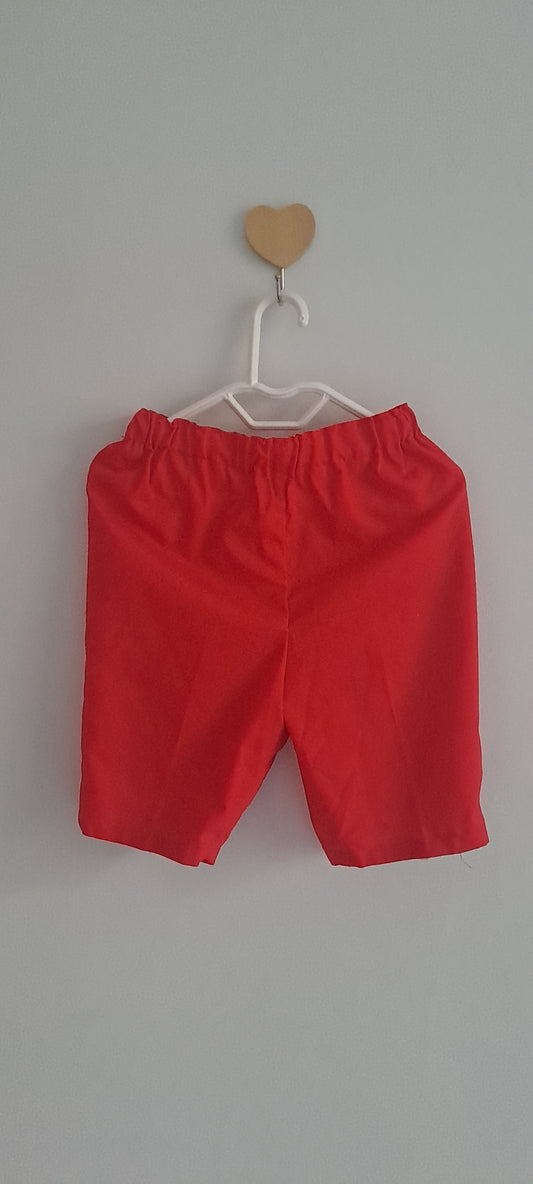 Handmade Red Cotton-Blend Elastic Waist Shorts 12-18 Months