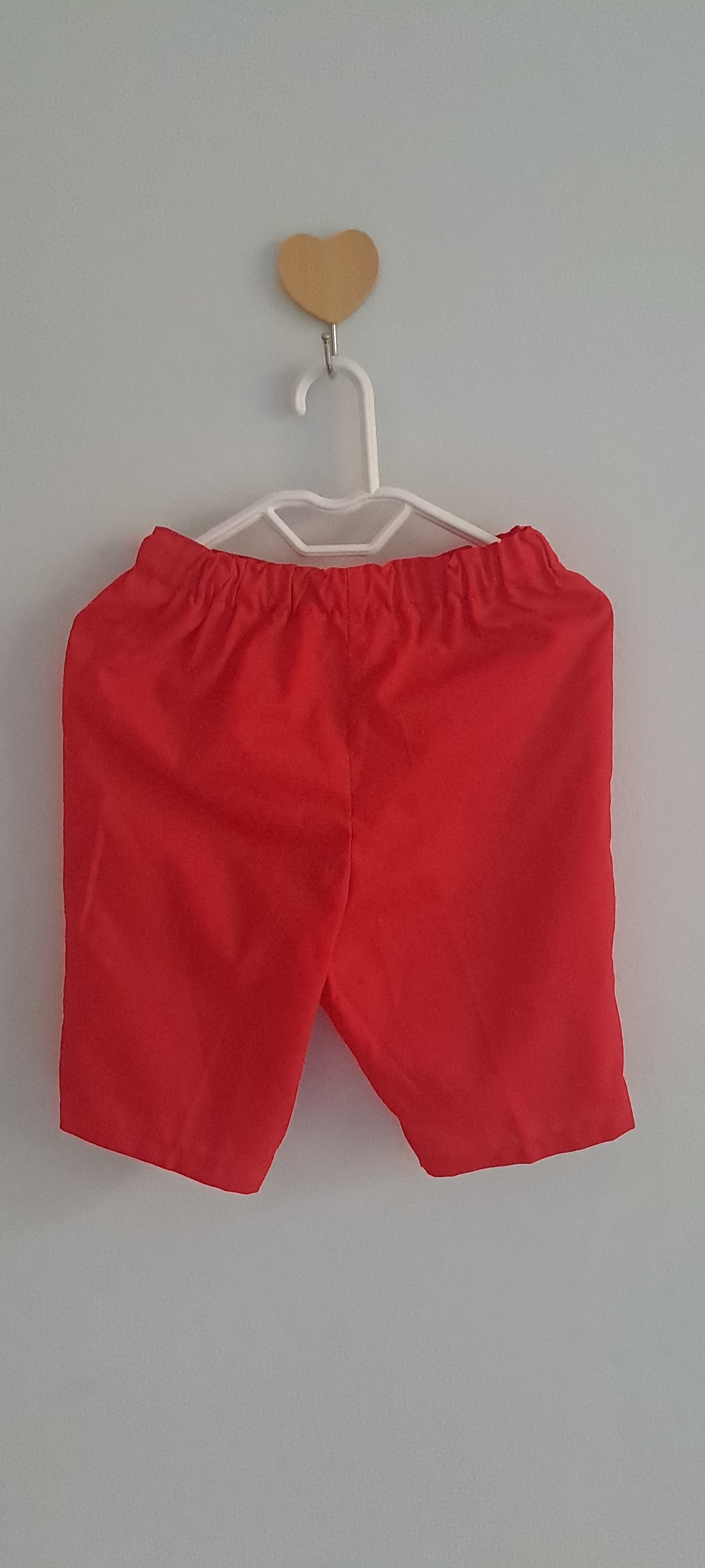 Handmade Red Cotton-Blend Elastic Waist Shorts 12-18 Months