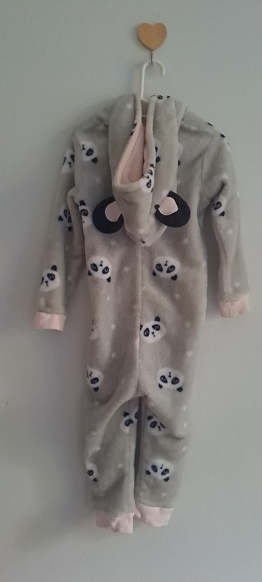Woolworths Grey Plush Fleece Panda Hooded Onesie 2-3 Years