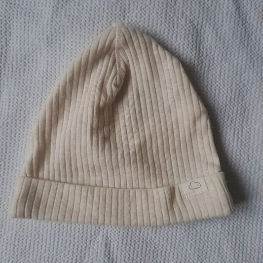 H&M Oatmeal Organic Cotton Ribbed Knit Beanie Hat 6-9 Months