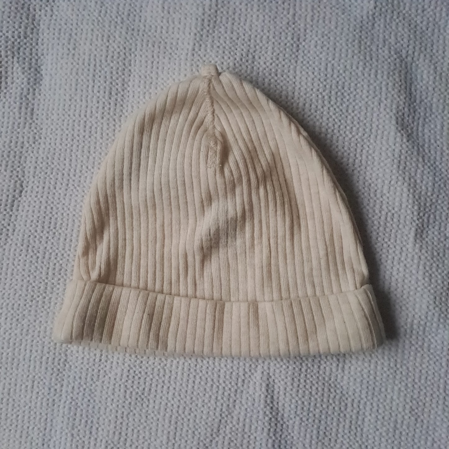 H&M Oatmeal Organic Cotton Ribbed Knit Beanie Hat 6-9 Months