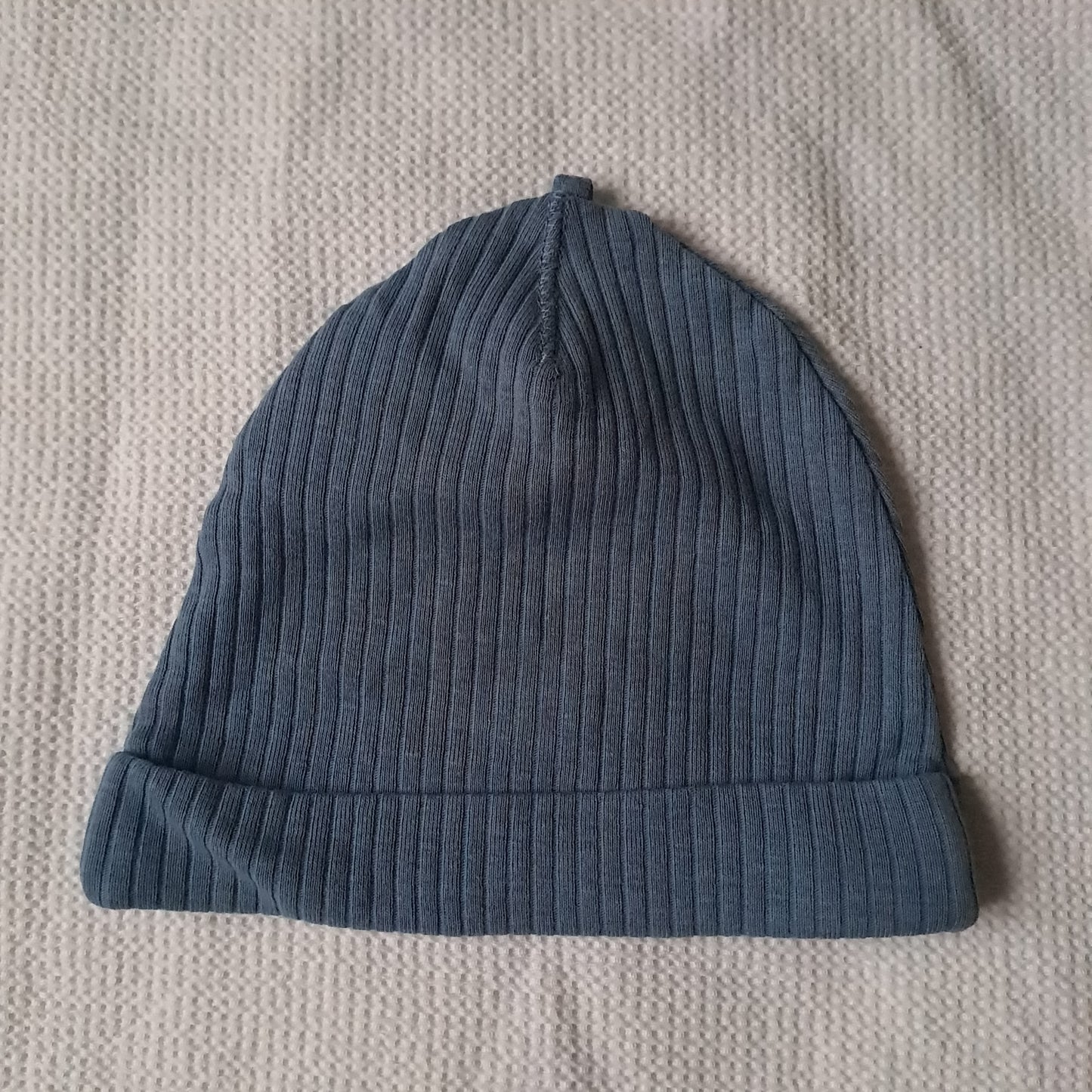 H&M Dusty Slate Blue Organic Cotton Ribbed Knit Beanie Hat 6-9 Months
