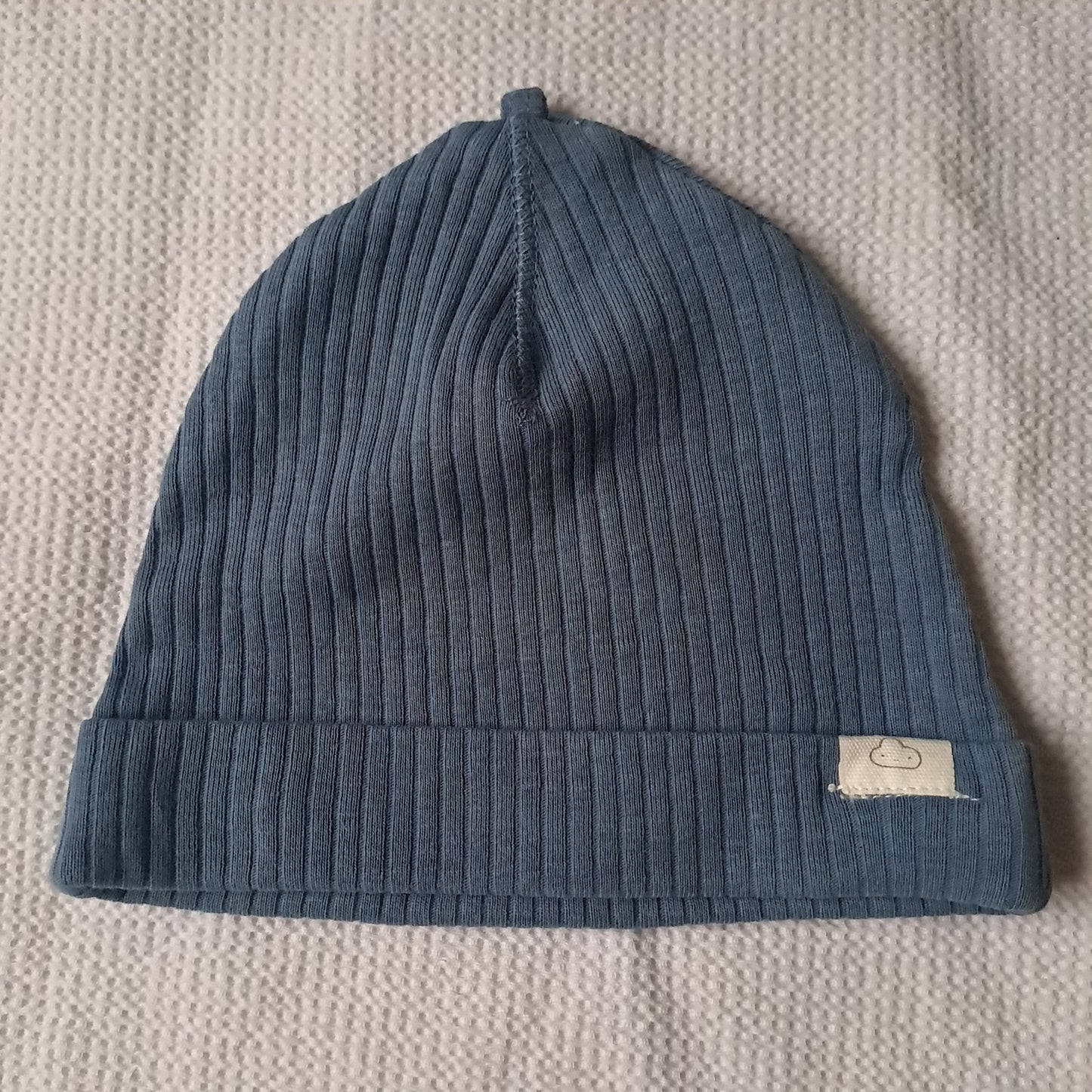 H&M Dusty Slate Blue Organic Cotton Ribbed Knit Beanie Hat 6-9 Months