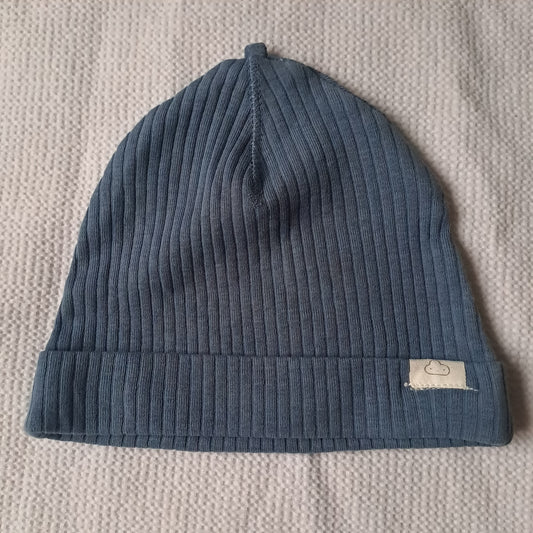 H&M Dusty Slate Blue Organic Cotton Ribbed Knit Beanie Hat 6-9 Months