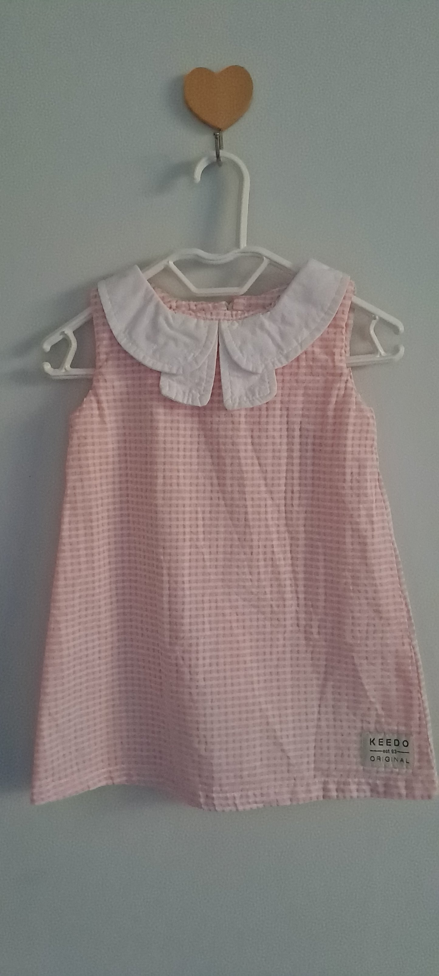 Keedo Original Pink Gingham Scalloped Collar Sleeveless Summer Dress 9-12 Months