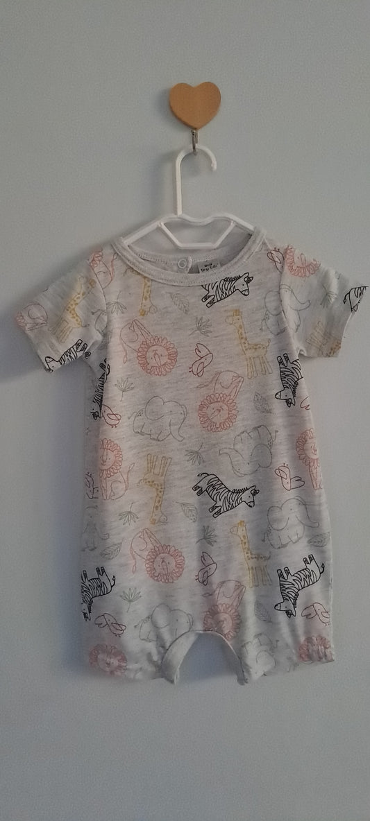Pick n Pay Tiny Tots Grey Safari Animal Short-Sleeve Romper 3-6 Months