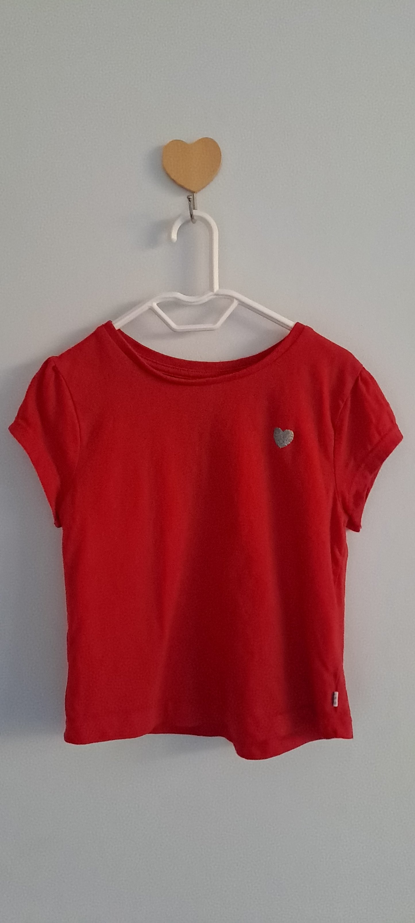 Woolworths Red Glitter Heart Ruffle Cap Sleeve T-Shirt 18-24 Months