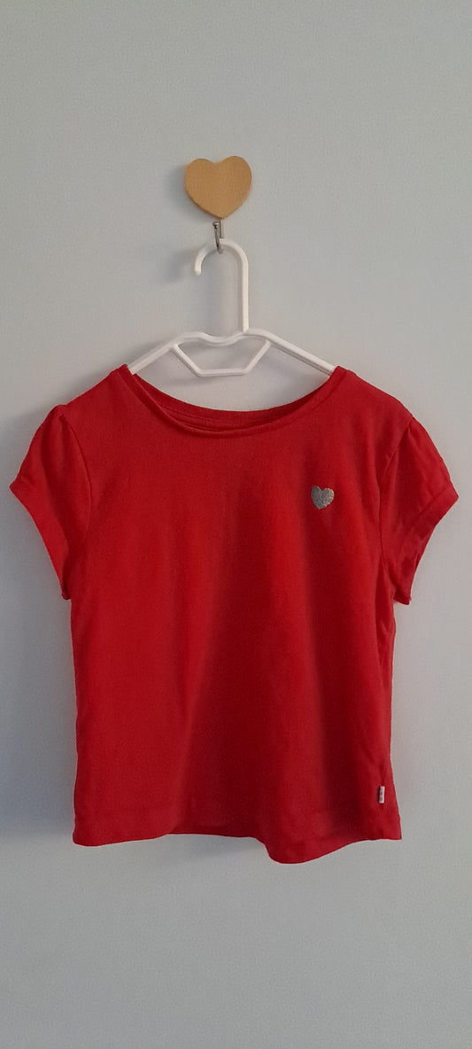 Woolworths Red Glitter Heart Ruffle Cap Sleeve T-Shirt 18-24 Months