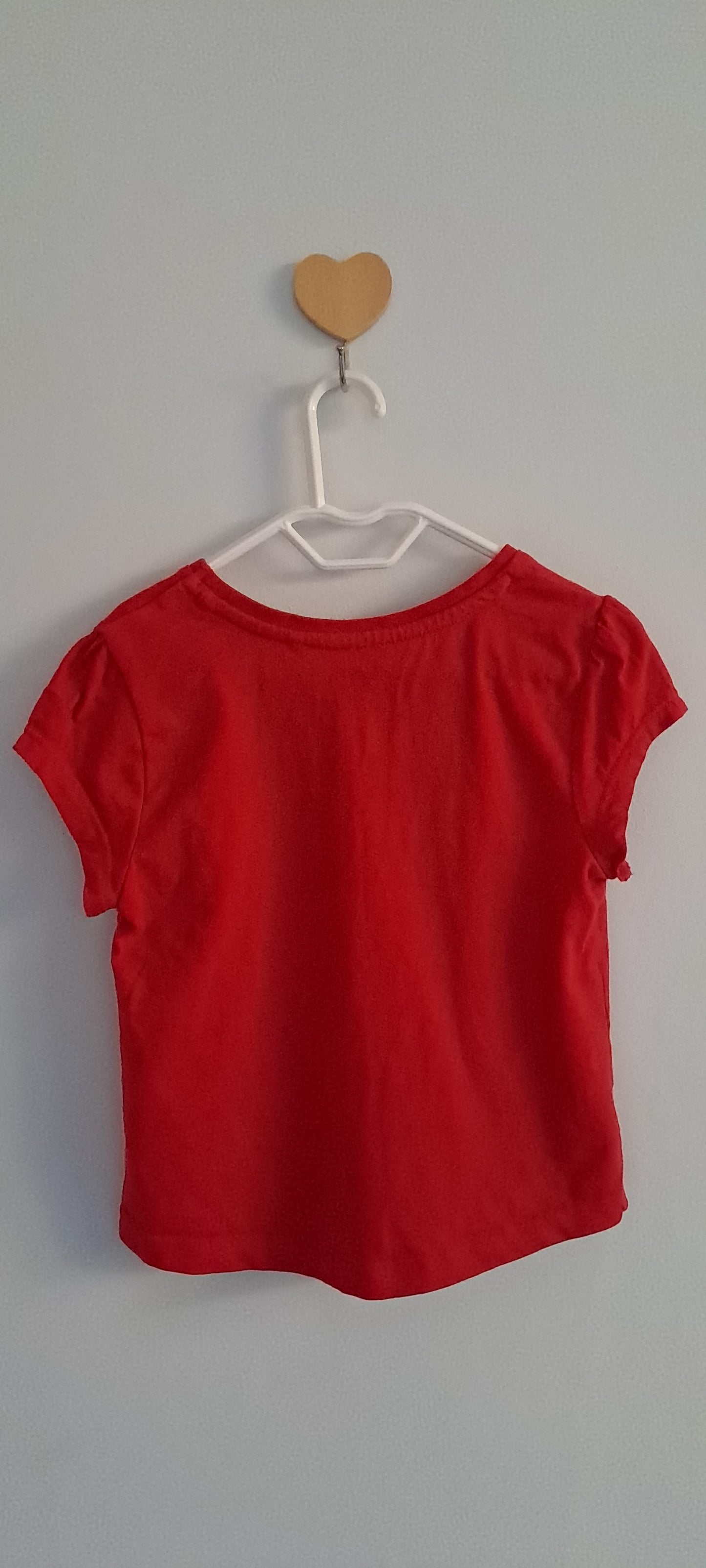 Woolworths Red Glitter Heart Ruffle Cap Sleeve T-Shirt 18-24 Months