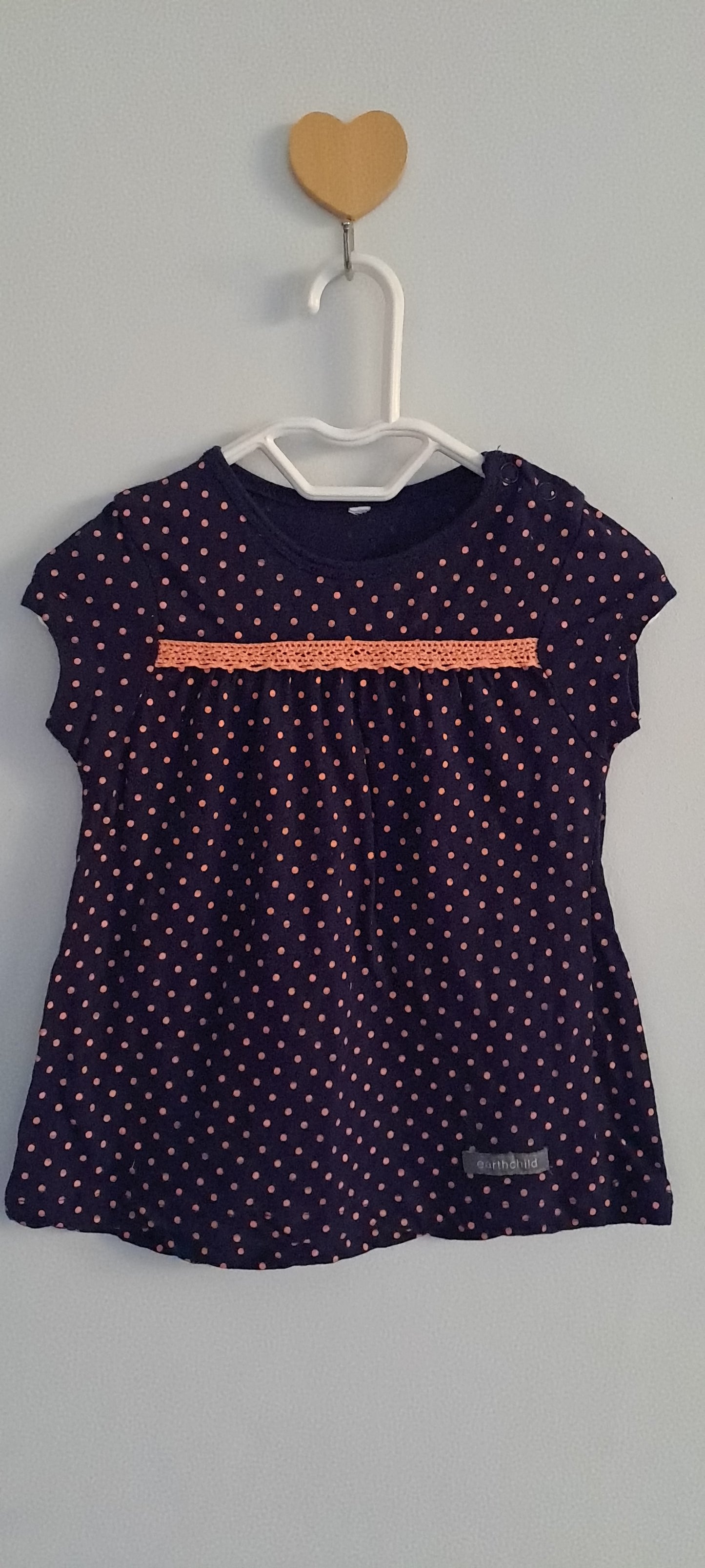 Earthchild Navy & Pink Polka Dot Cap-Sleeve Tunic Top 6-12 Months