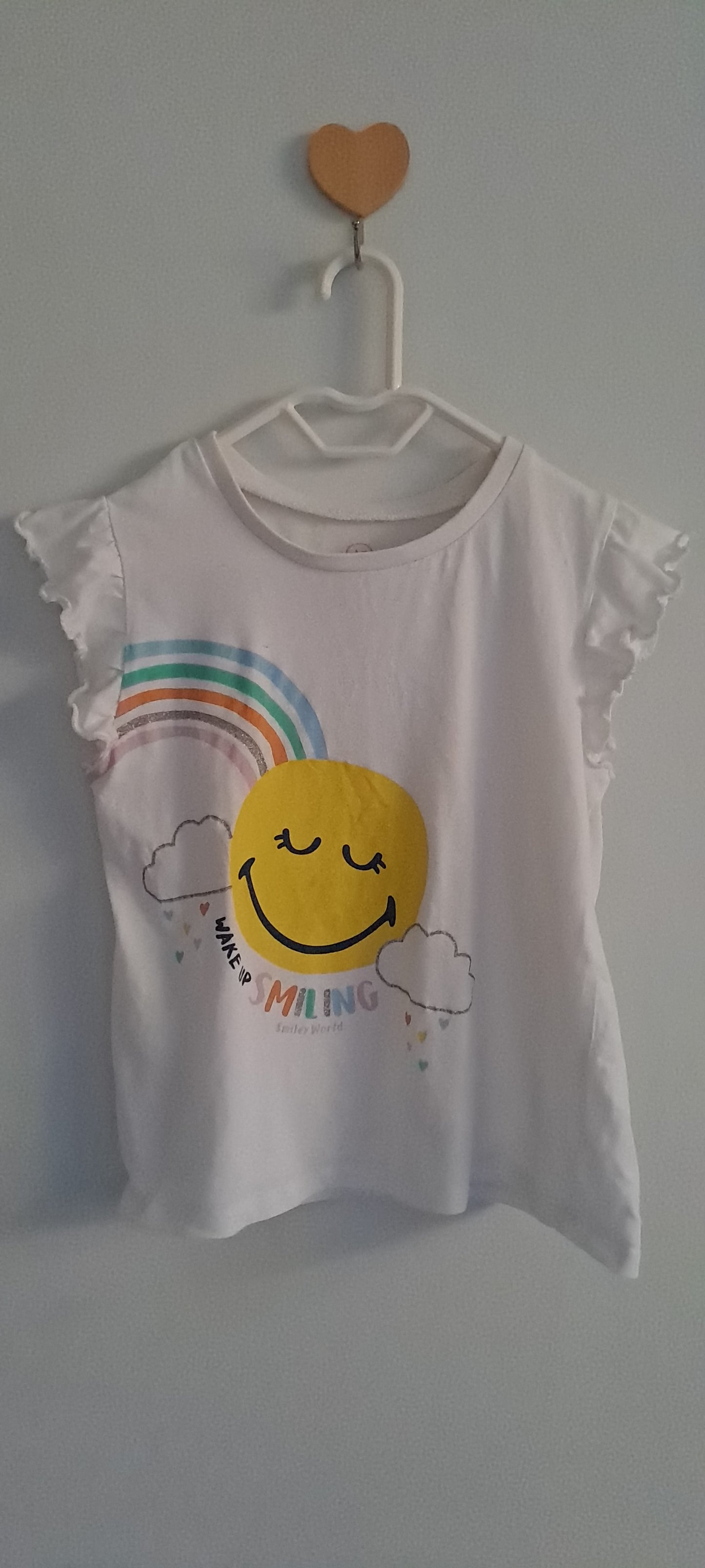 The Smiley Company White "Wake Up Smiling" Flutter Sleeve T-Shirt 4-5 Years