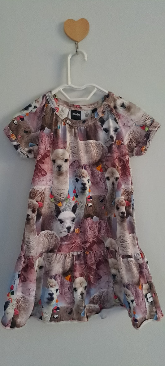 Molo Kids Cibbe "Lovely Llama" Digital Print Dress 9-12 Months