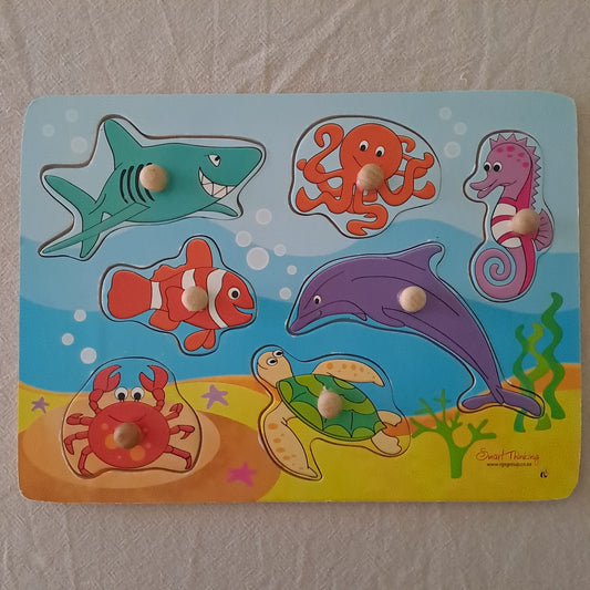 RGS Smart Thinking Wooden Underwater World Peg Puzzle 7-Piece 12-24 Months