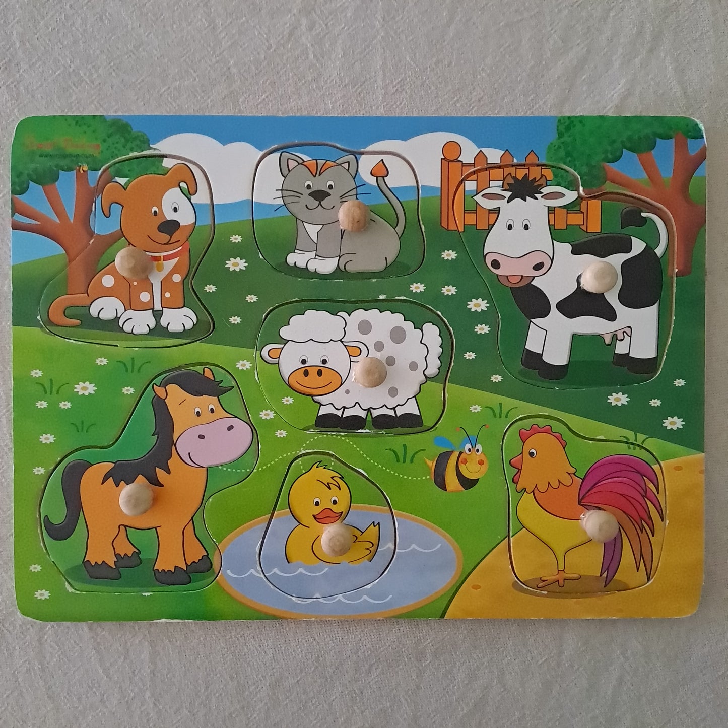 RGS Smart Thinking Wooden Farm Animals Peg Puzzle 7-Piece 12-24 Months