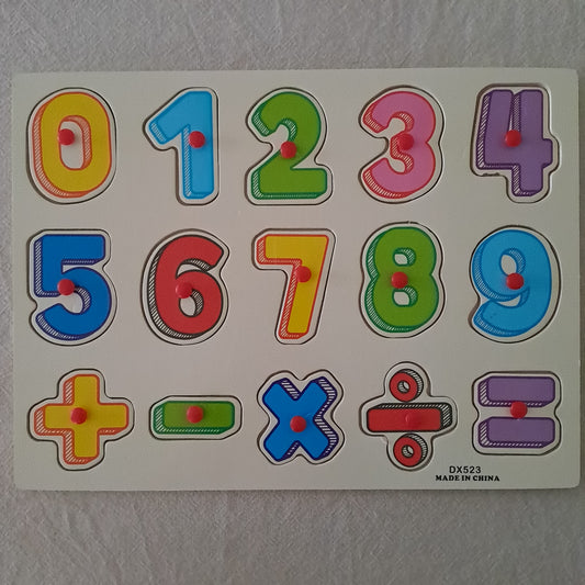 Wooden Numbers & Math Symbols Educational Peg Puzzle 15-Piece 0-12 Months