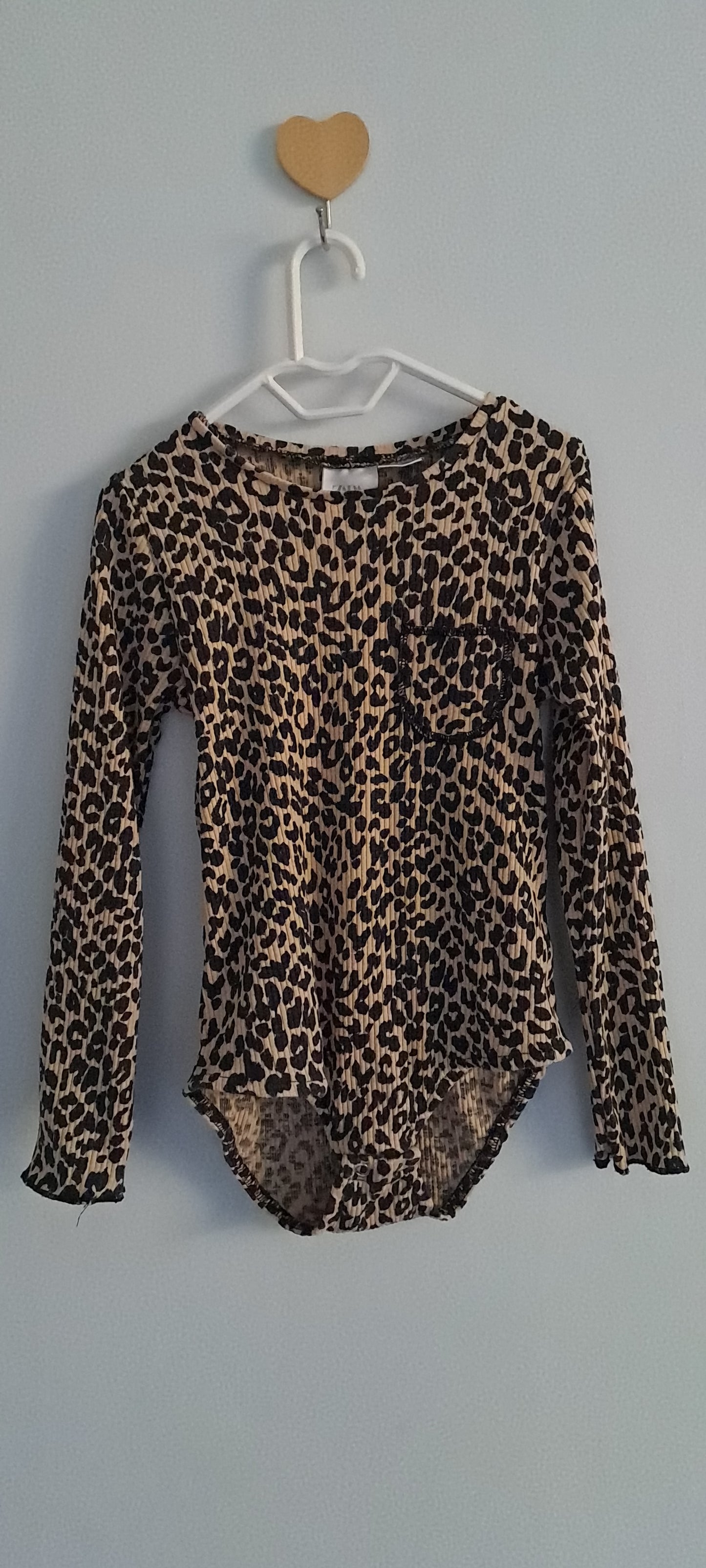 Zara Kids Long-Sleeve Ribbed Leopard Print Bodysuit 4-5 Years
