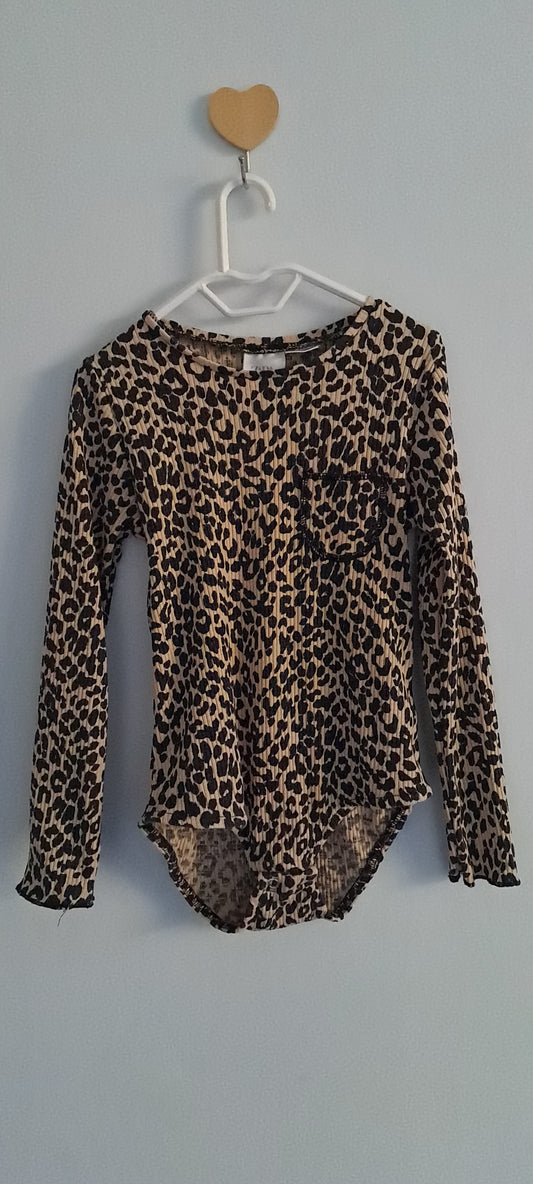 Zara Kids Long-Sleeve Ribbed Leopard Print Bodysuit 4-5 Years