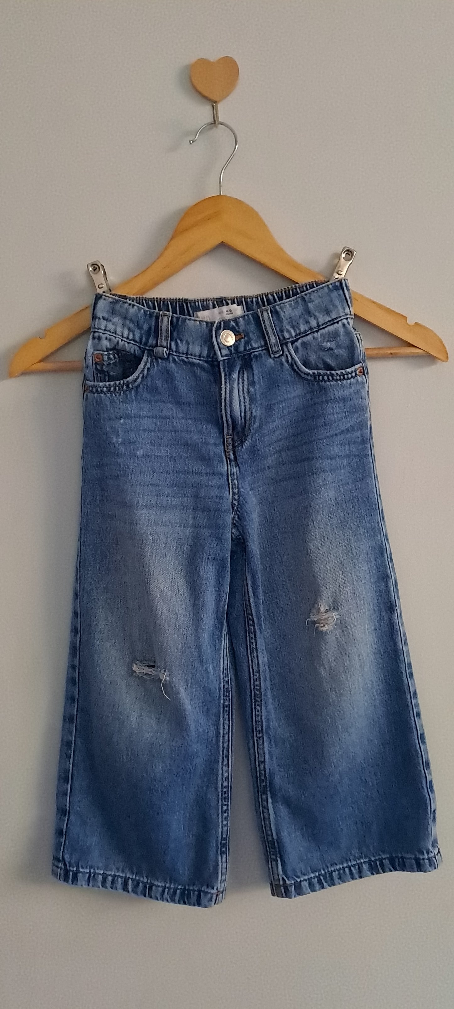 Zara Kids Mid-Wash Distressed Wide-Leg Denim Jeans 4-5 Years