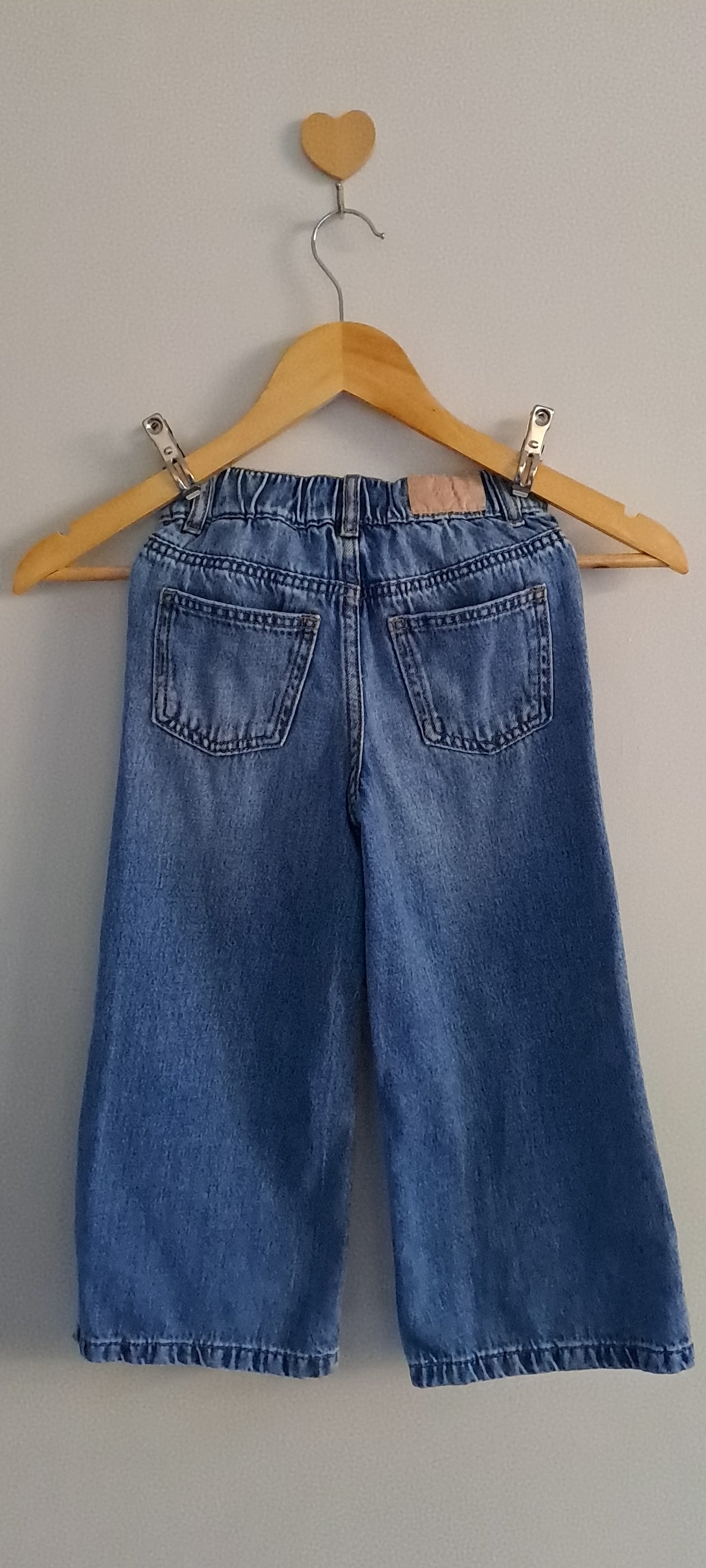 Zara Kids Mid-Wash Distressed Wide-Leg Denim Jeans 4-5 Years