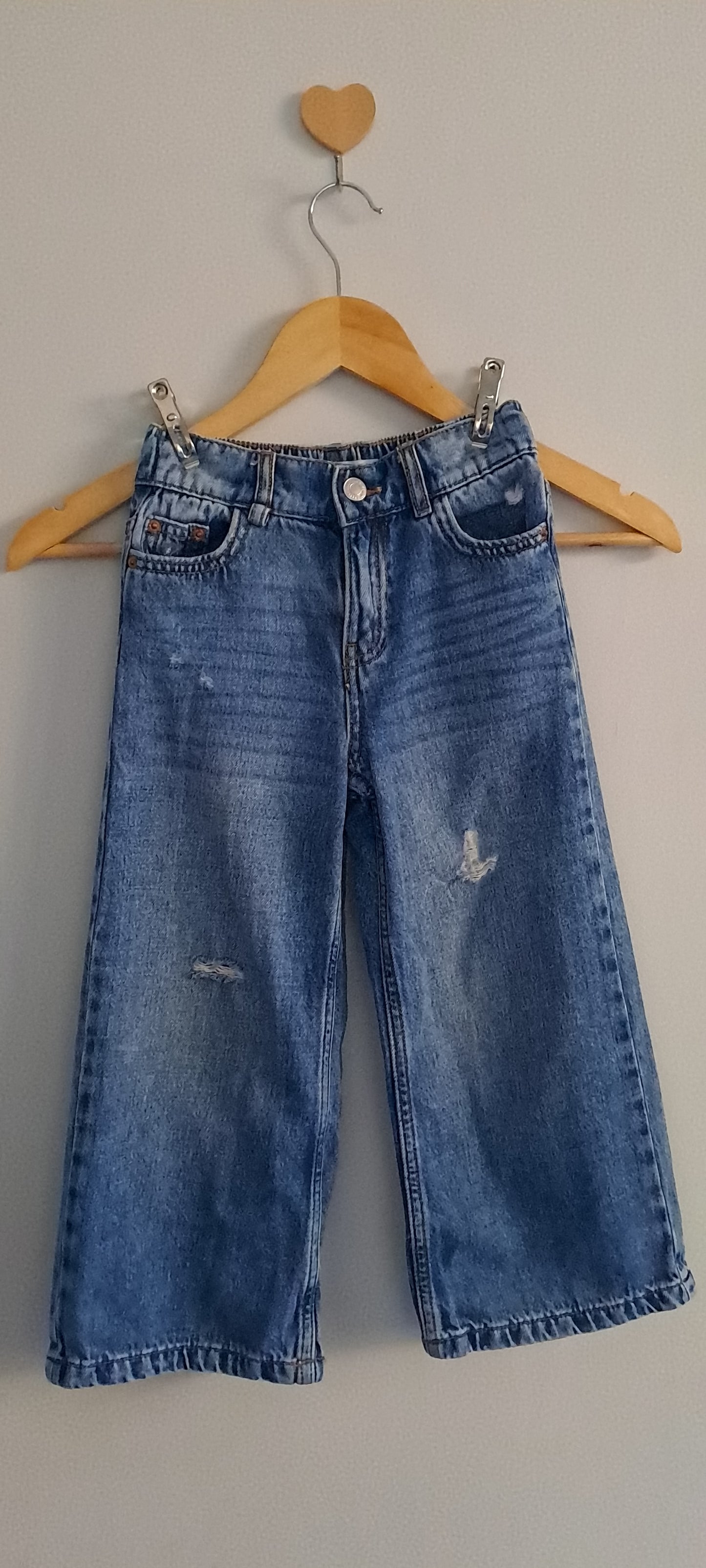 Zara Kids Mid-Wash Distressed Wide-Leg Denim Jeans 5-6 Years
