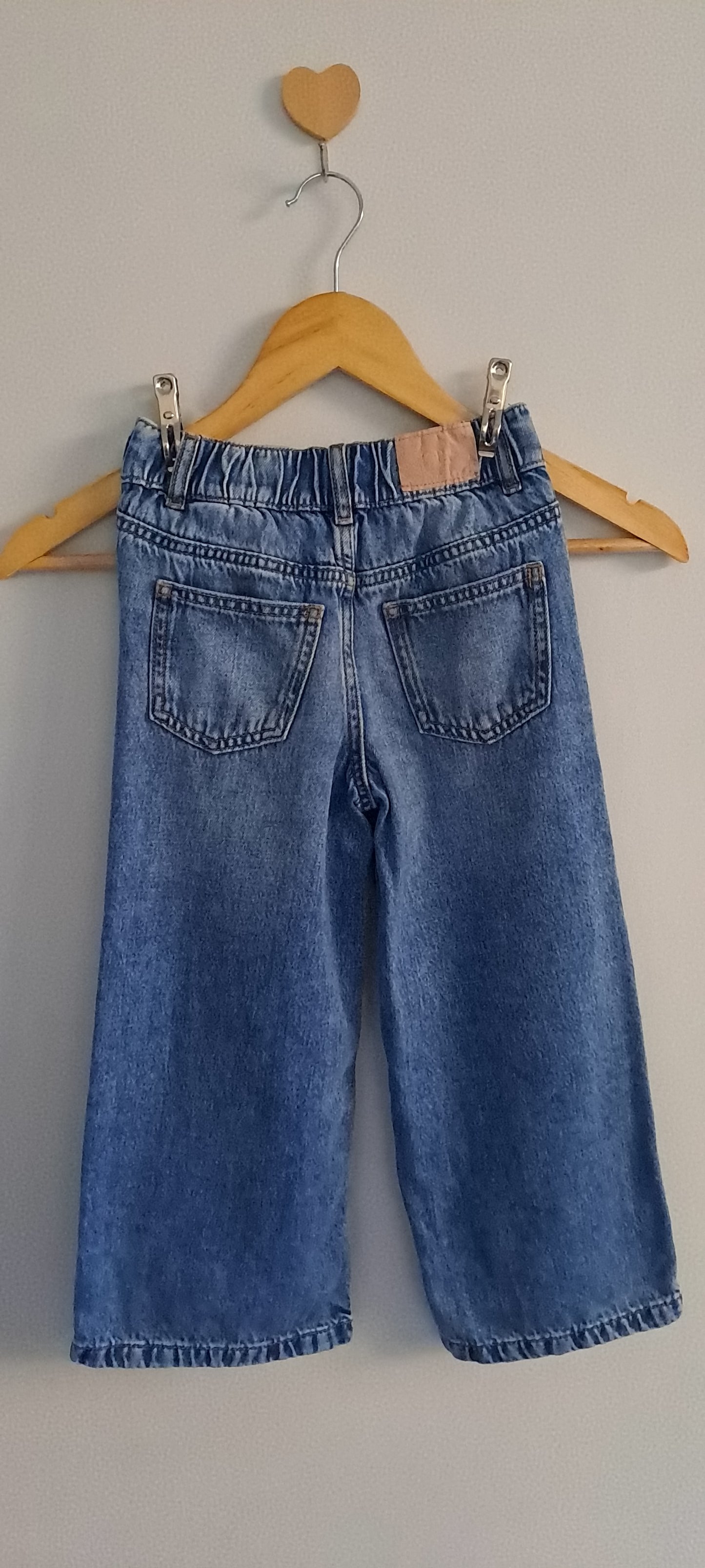 Zara Kids Mid-Wash Distressed Wide-Leg Denim Jeans 5-6 Years