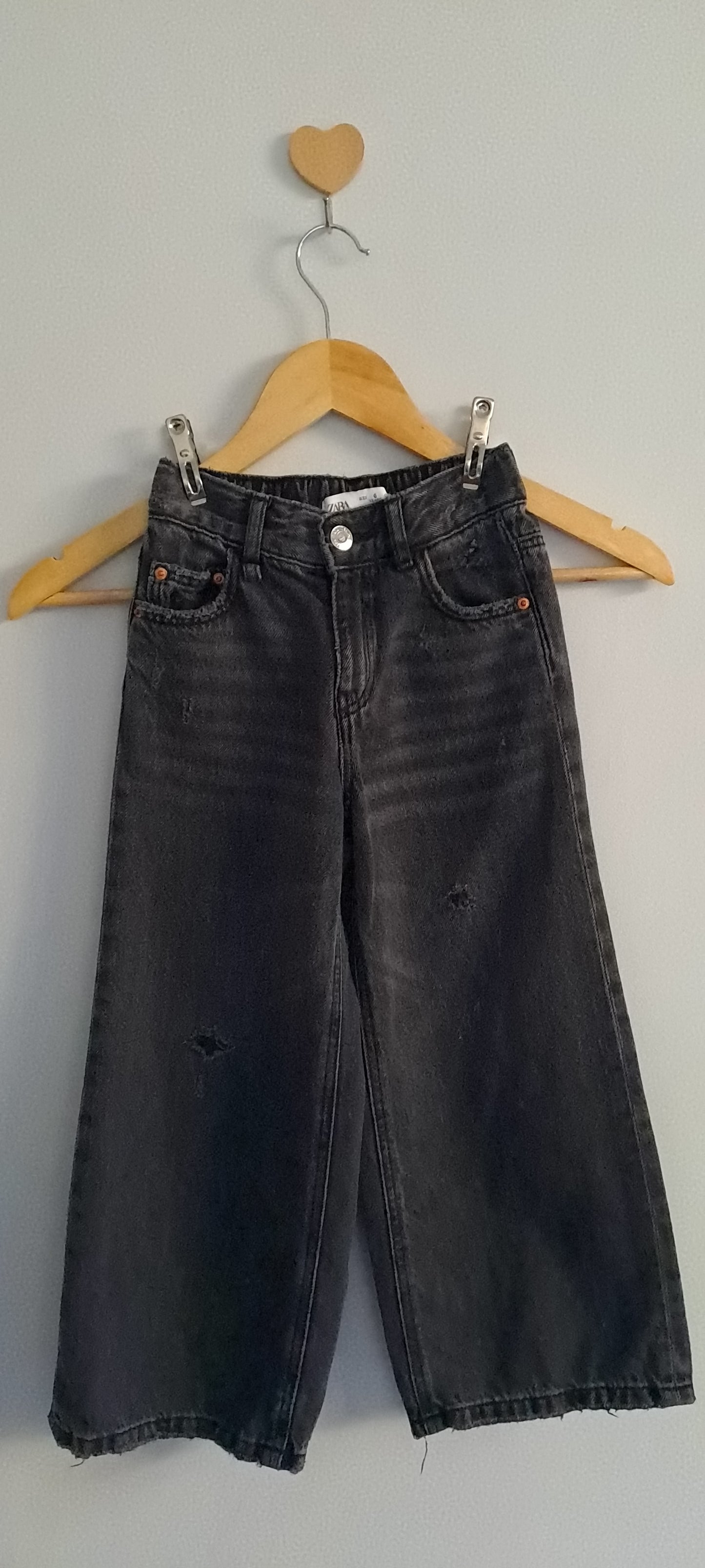 Zara Kids Charcoal Distressed Wide-Leg Denim Jeans 5-6 Years