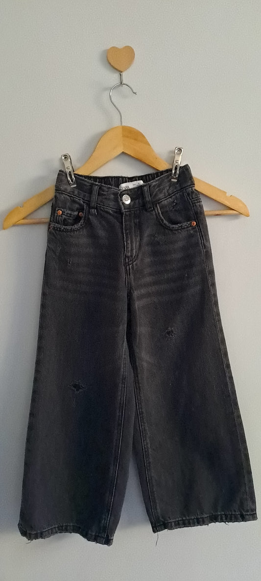 Zara Kids Charcoal Distressed Wide-Leg Denim Jeans 5-6 Years
