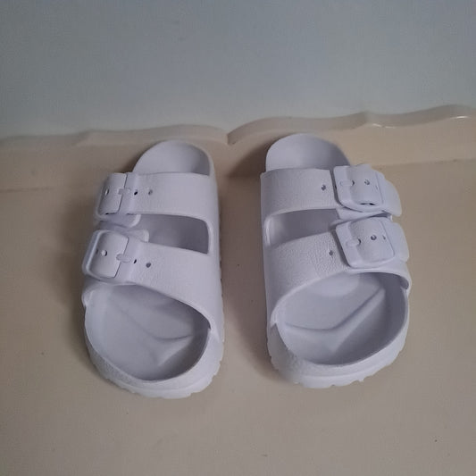 Cotton On Kids White Molded EVA Twin-Strap Double-Buckle Slides UK/SA 8.5 (EU 26)