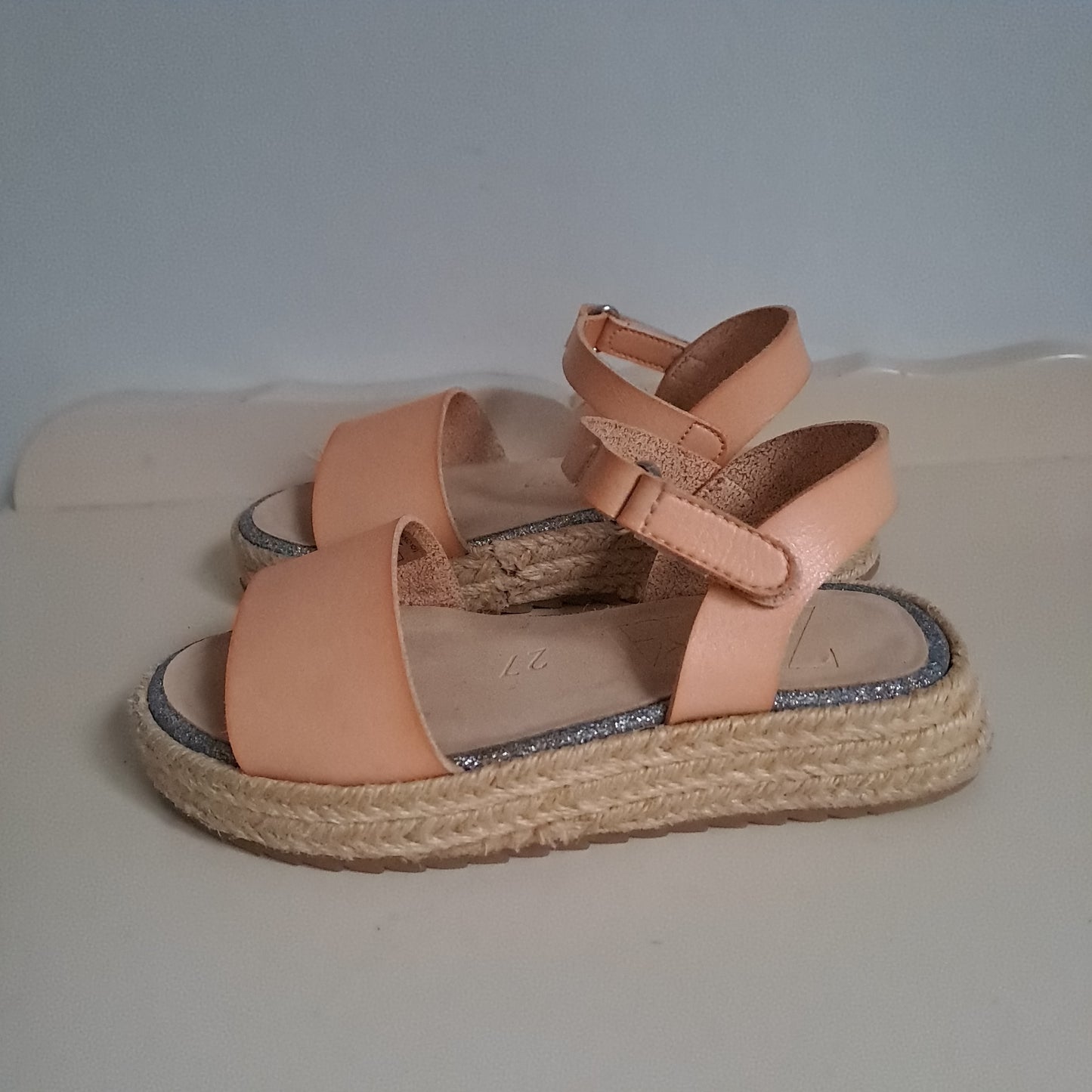 Zara Kids Peach Espadrille Jute Platform Sandals UK/SA 9.5 (EU 27)