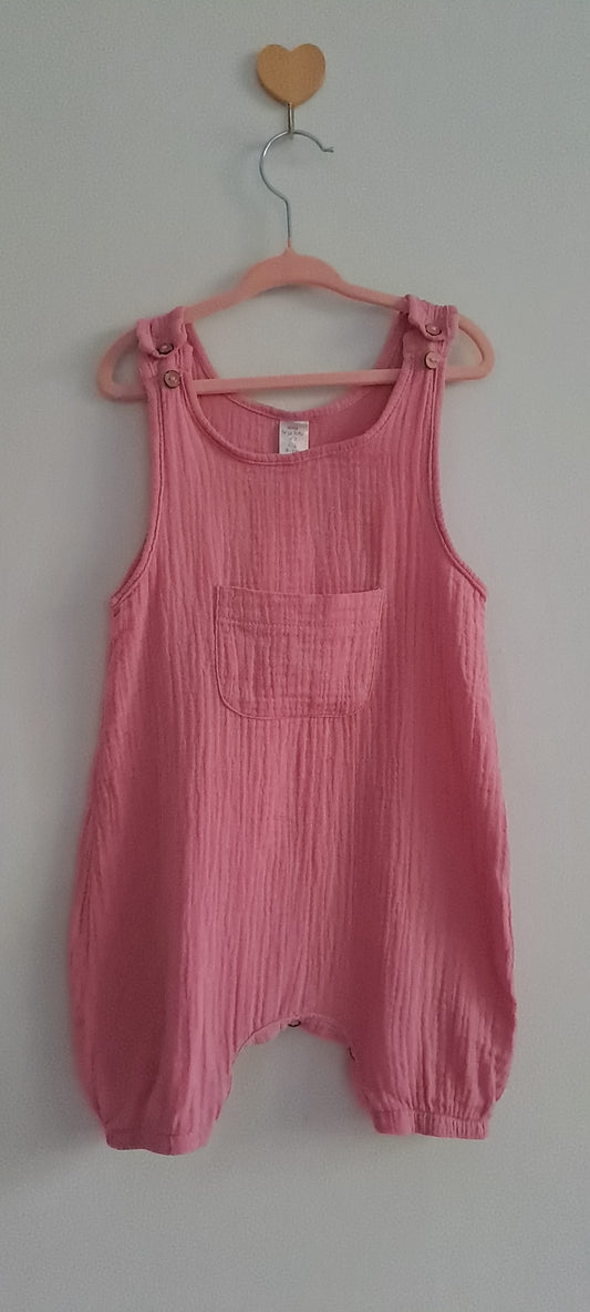 Tiny Tots Rose Pink Cotton Muslin Dungaree Romper 6-12 Months