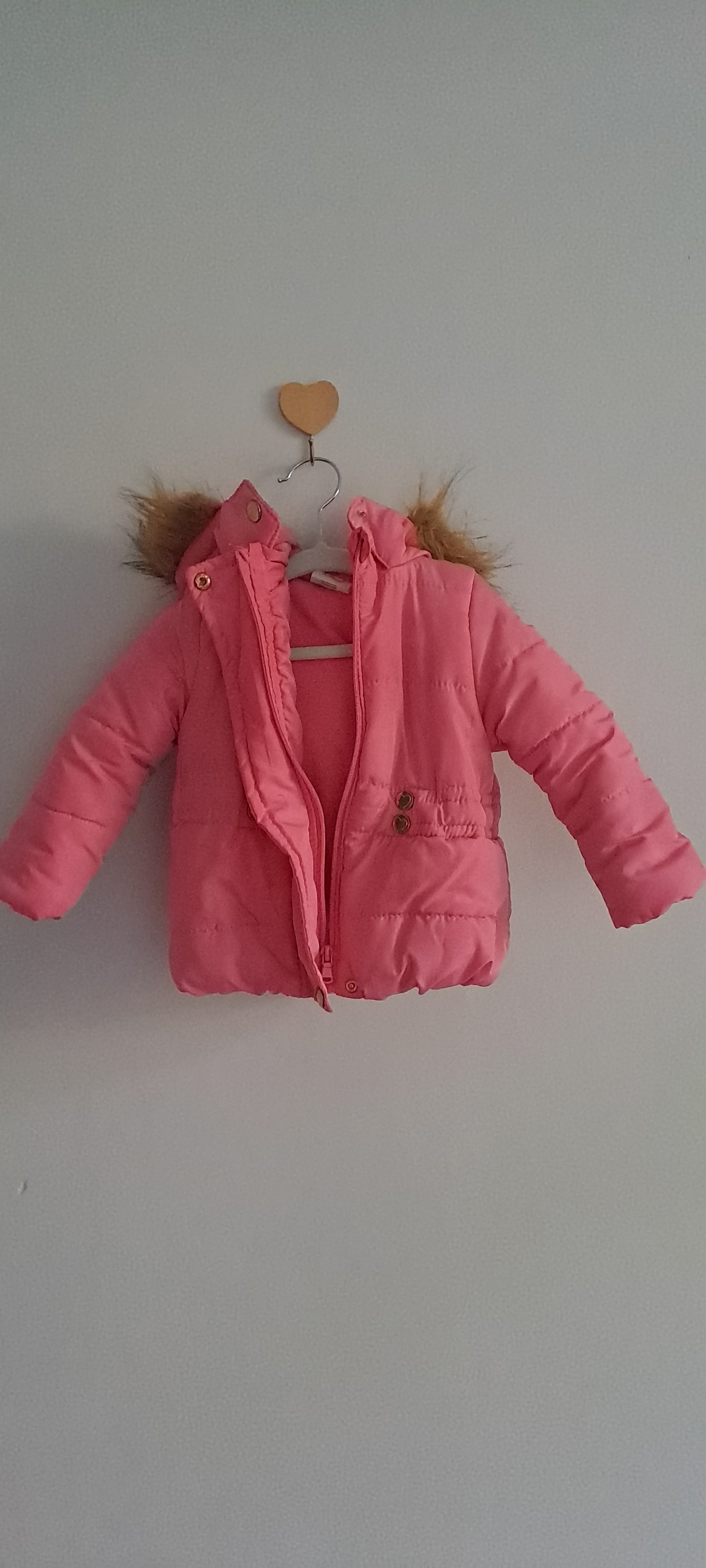 Cuddlesome Pink Puffer Jacket with Faux-Fur Hood 12-18 Months