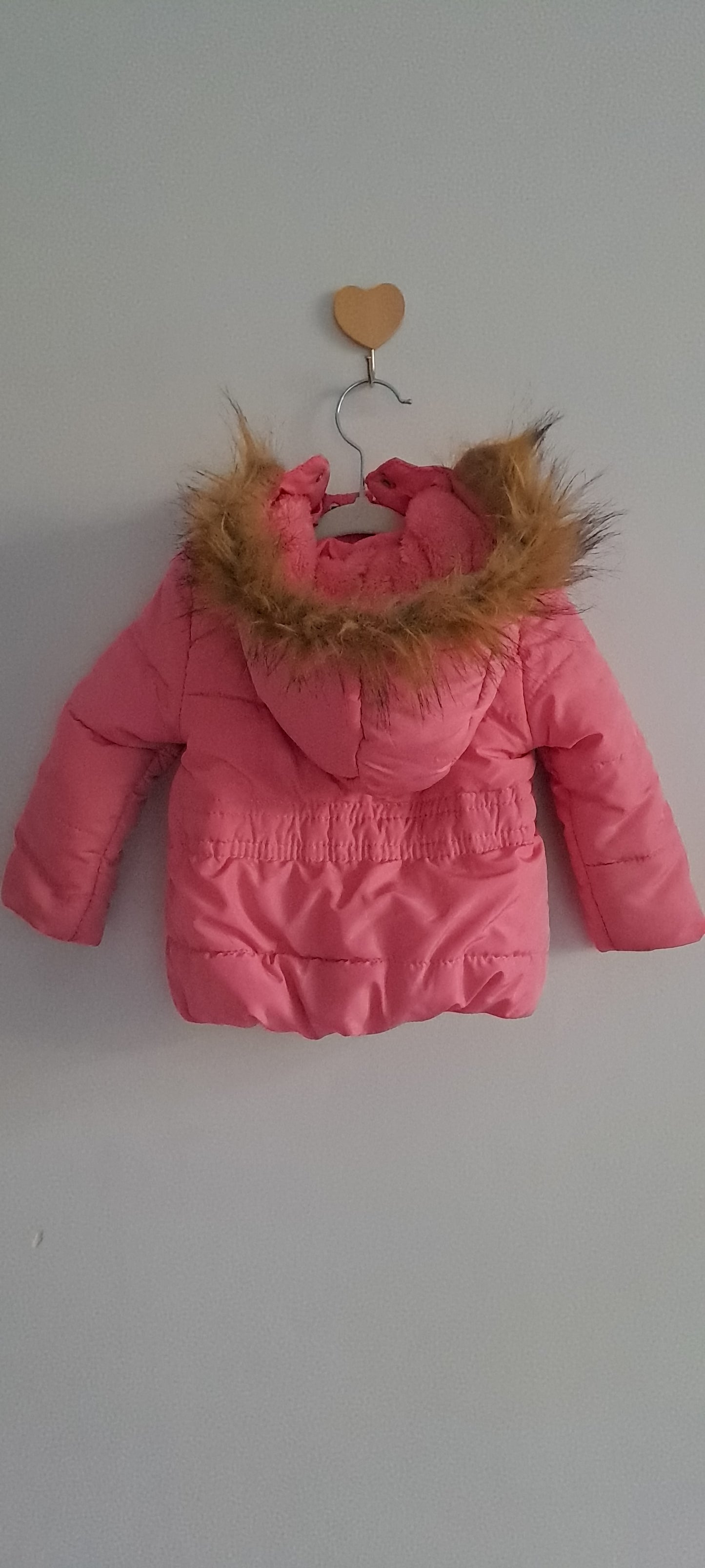 Cuddlesome Pink Puffer Jacket with Faux-Fur Hood 12-18 Months