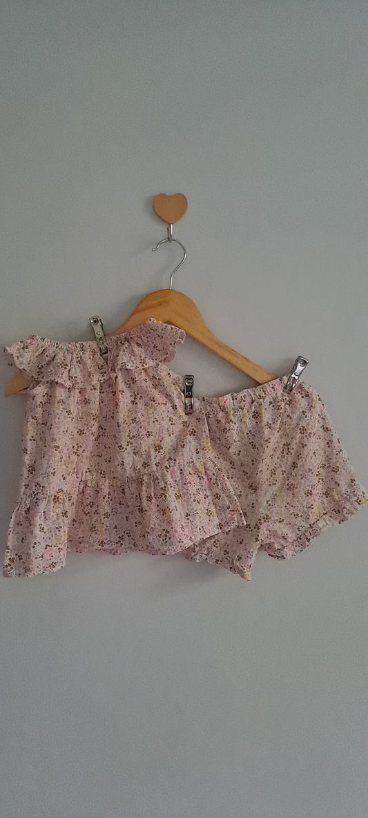 Ackermans Floral Ruffle Top & Shorts Matching Set 12-18 Months