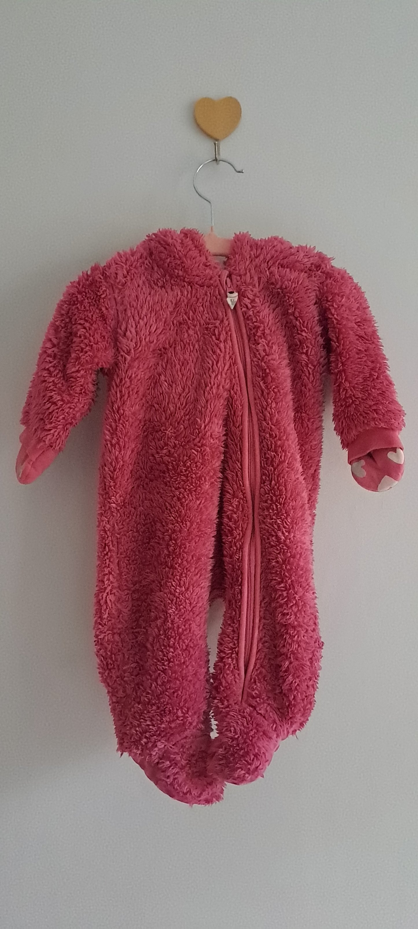 Woolworths Dark Pink Fluffy Sherpa Fleece Hooded Jumpsuit 0-3 Months
