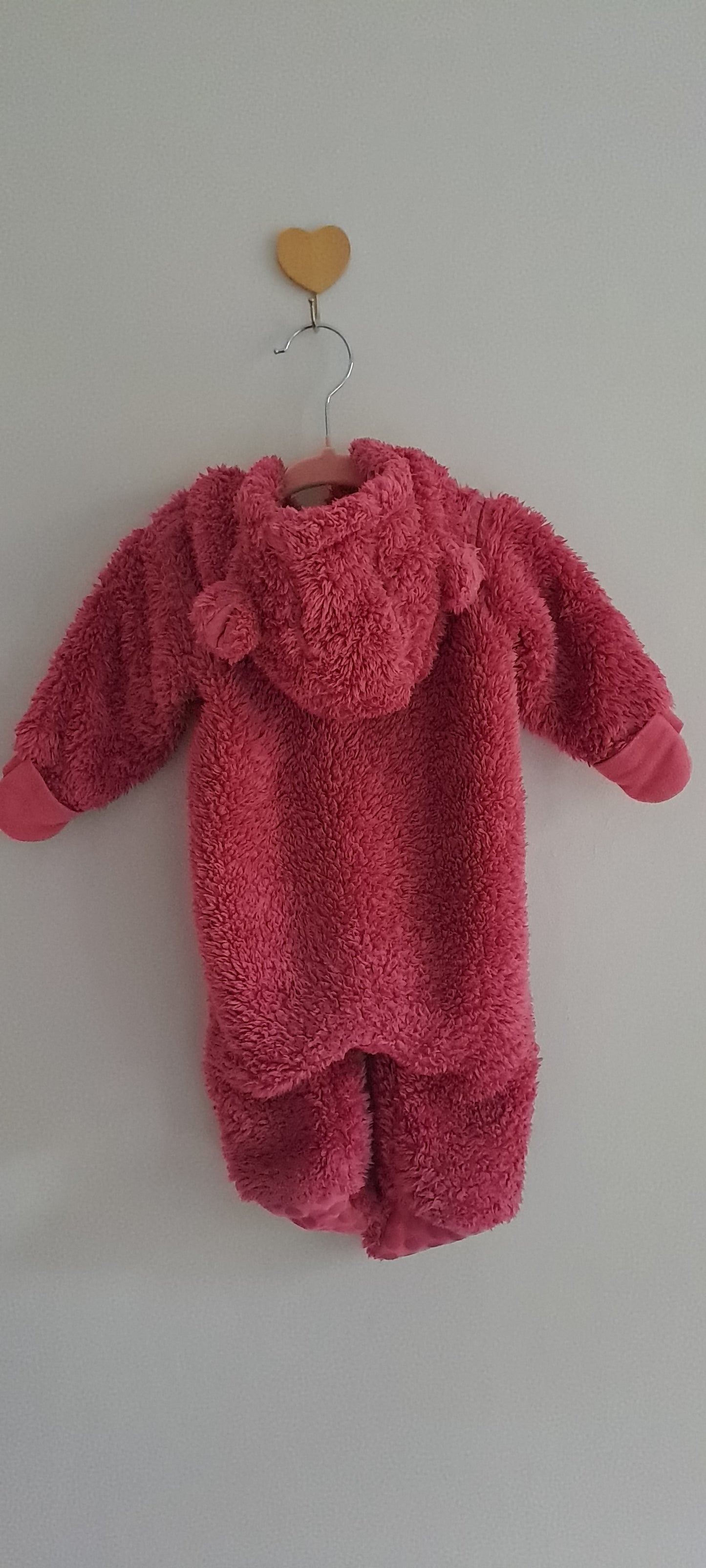 Woolworths Dark Pink Fluffy Sherpa Fleece Hooded Jumpsuit 0-3 Months