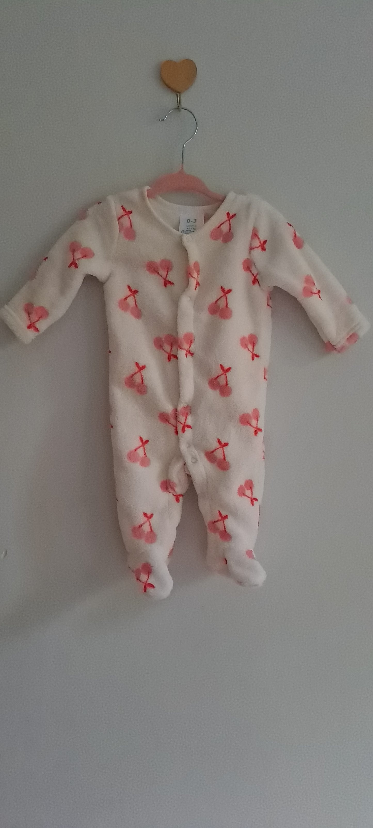 Cuddlesome Cream Fleece Cherry Pattern Babygrow Sleepsuit 0-3 Months