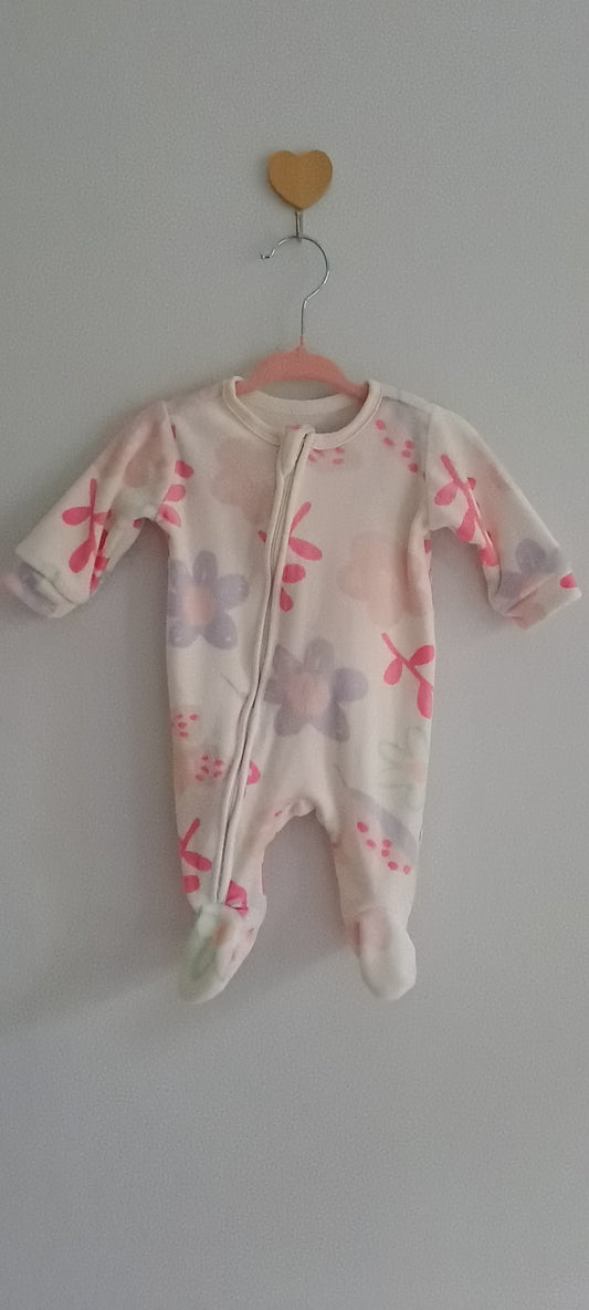 Woolworths Cream Floral Fleece Zip-Up Babygrow Newborn