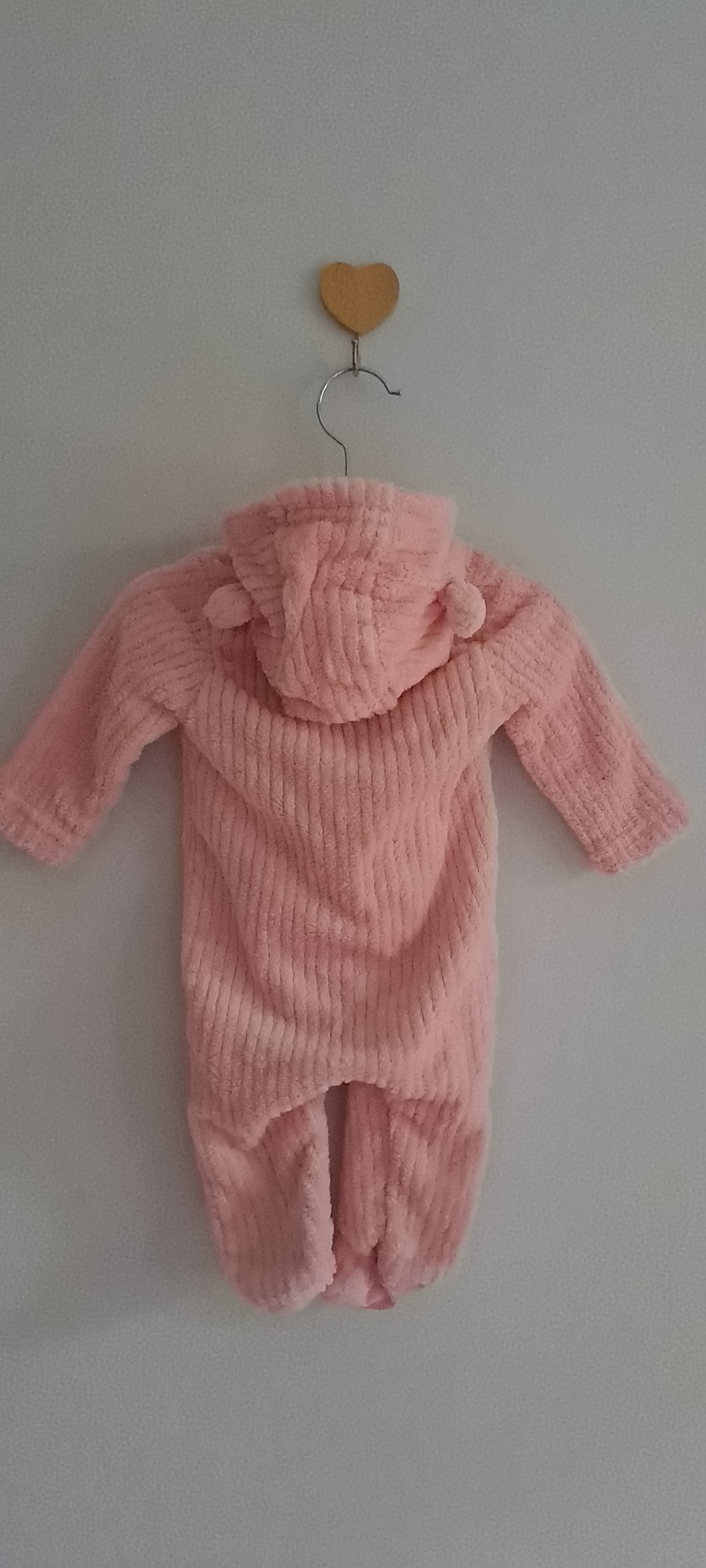 Ackermans Light Pink Ribbed Fleece Hooded Jumpsuit 0-3 Months